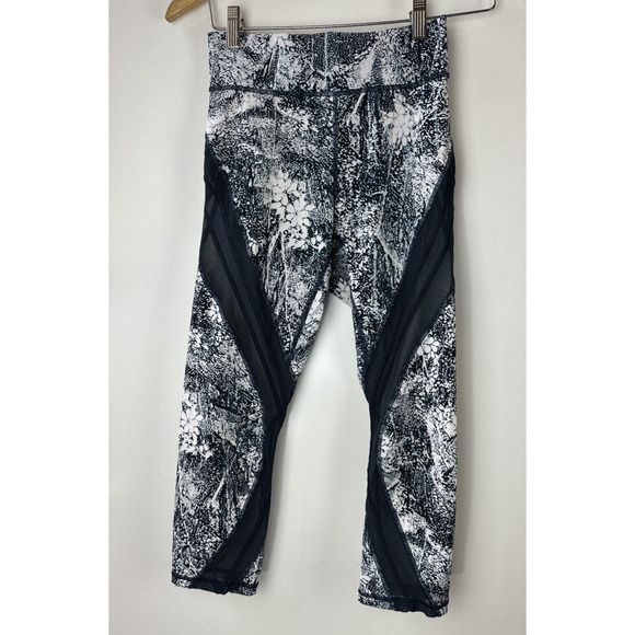 Lululemon Never Still Crop 21" Leggings Wildwood White Nocturnal Teal Mesh Sz 6 - Picture 2 of 12